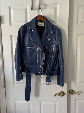 Acne studios blue leather jacket size 34